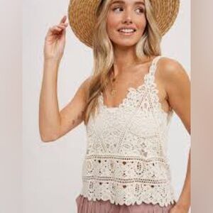 Solitaire Cream Crochet Lace Tank Top